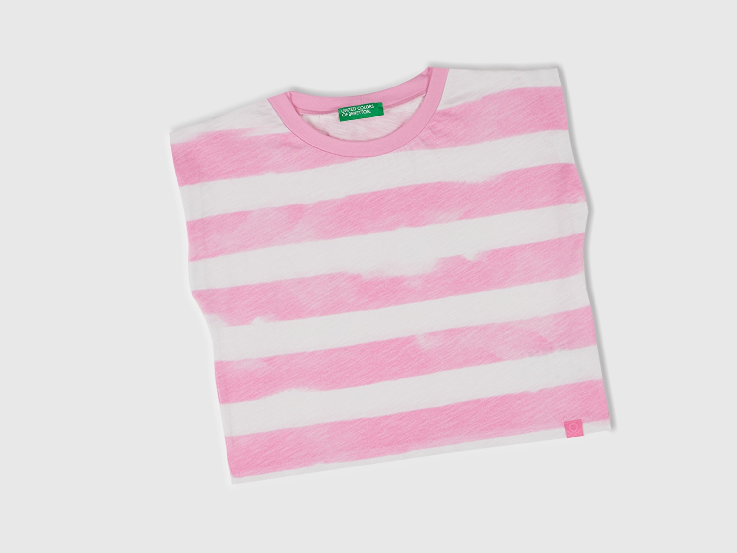 Benetton Kız Çocuk Pembe Çizgili Boynu Nervürlü Logo Etiketi Detaylı Kolsuz T-Shirt