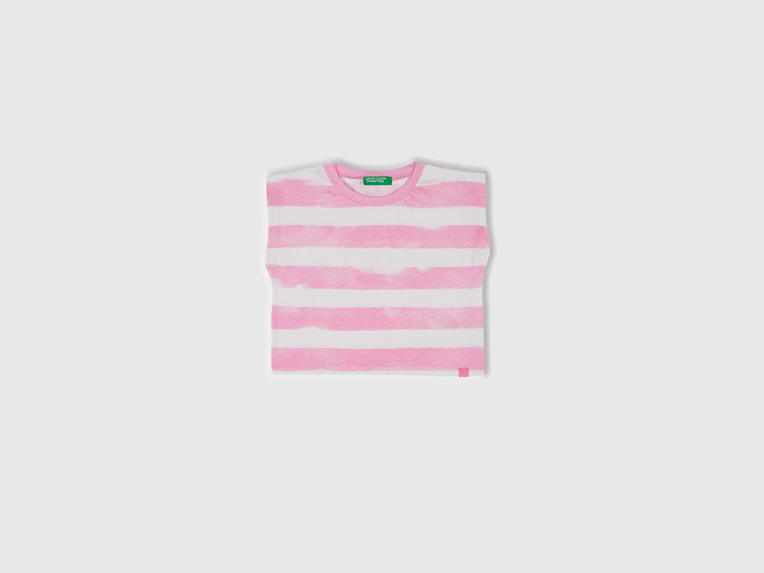 Benetton Kız Çocuk Pembe Çizgili Boynu Nervürlü Logo Etiketi Detaylı Kolsuz T-Shirt
