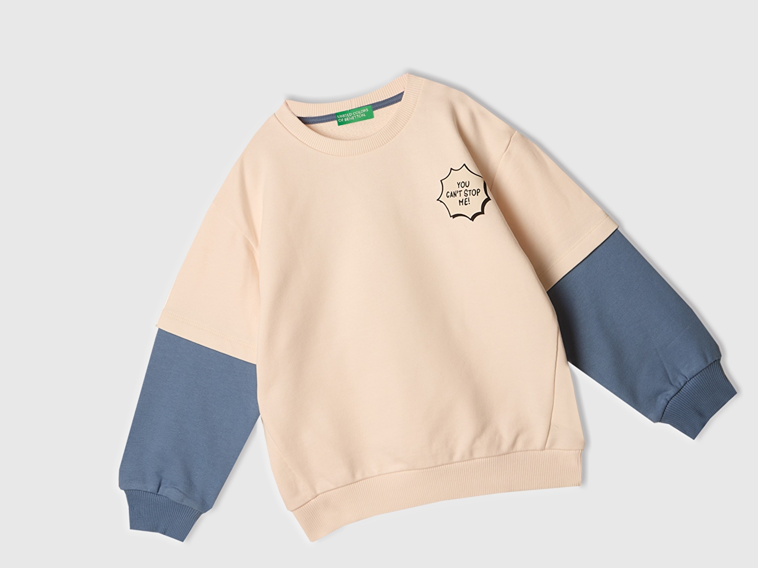 Benetton Erkek Bebek Ekru Grafik Baskılı Çift Kollu Bisiklet Yaka Sweatshirt