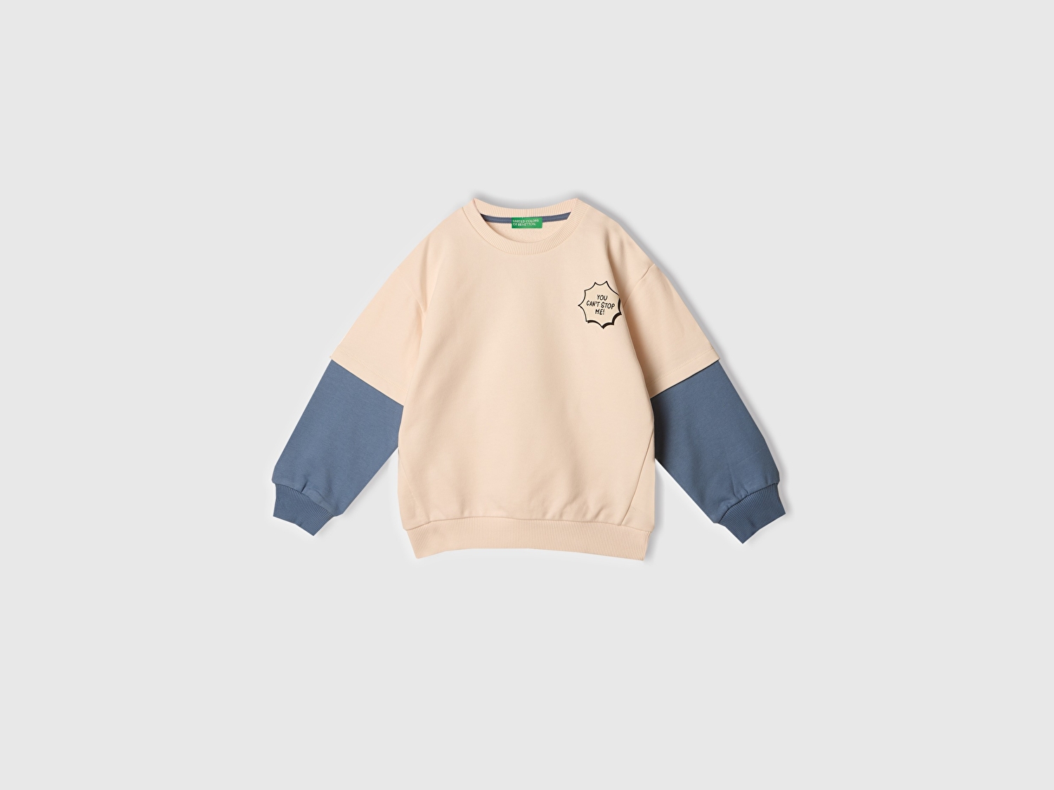 Benetton Erkek Bebek Ekru Grafik Baskılı Çift Kollu Bisiklet Yaka Sweatshirt