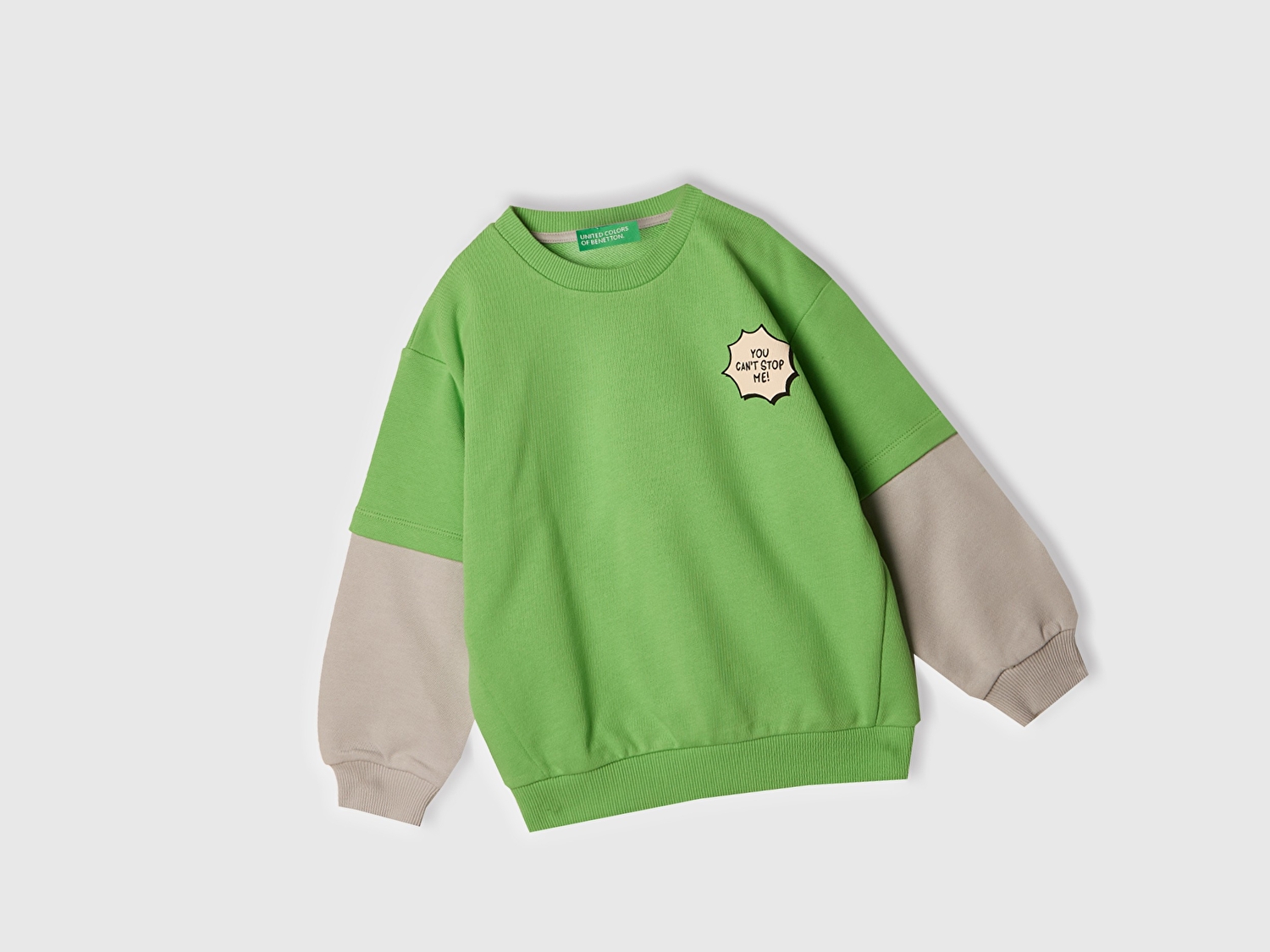 Benetton Erkek Bebek Fıstık Yeşili Grafik Baskılı Çift Kollu Bisiklet Yaka Sweatshirt