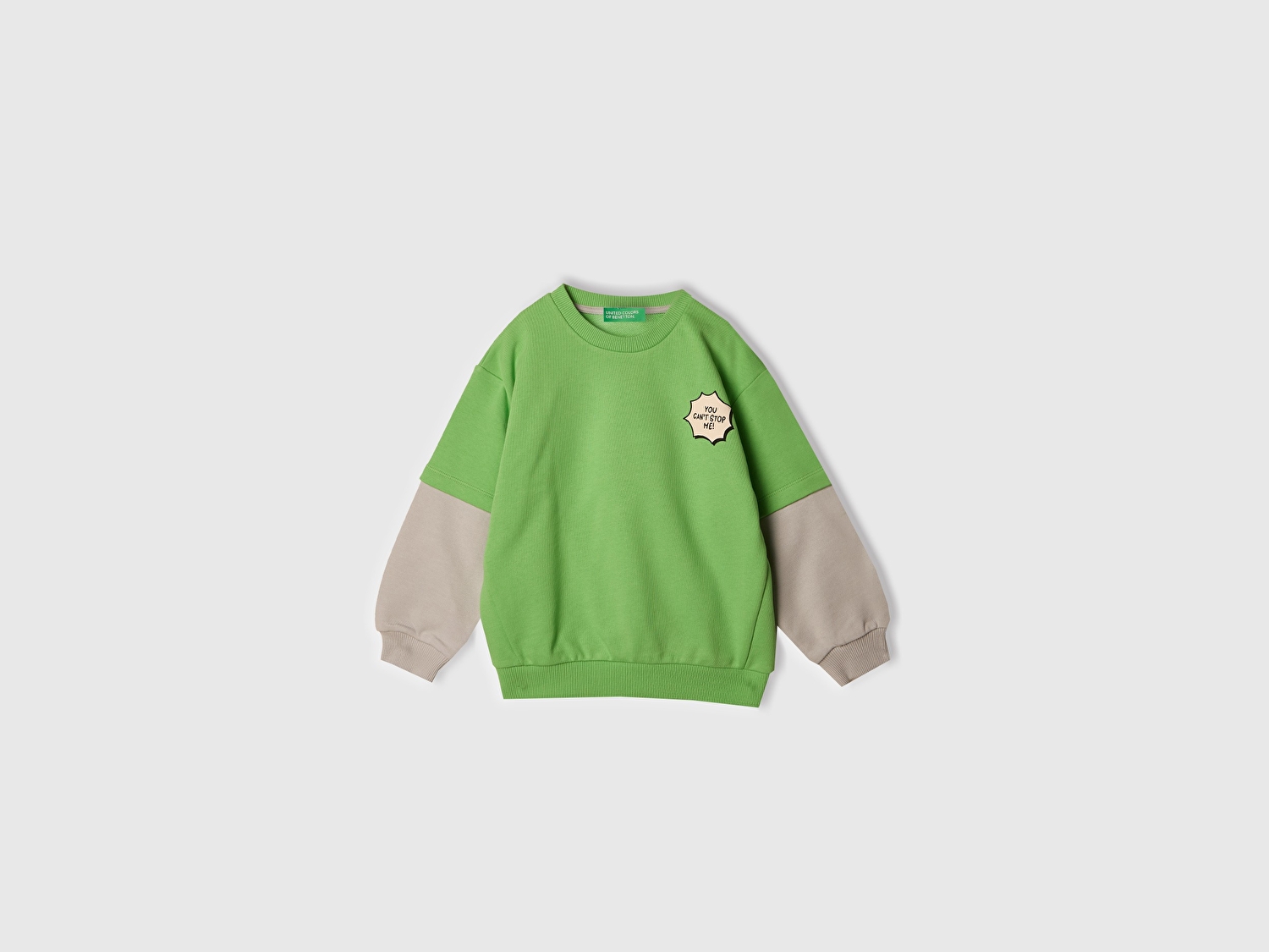 Benetton Erkek Bebek Fıstık Yeşili Grafik Baskılı Çift Kollu Bisiklet Yaka Sweatshirt