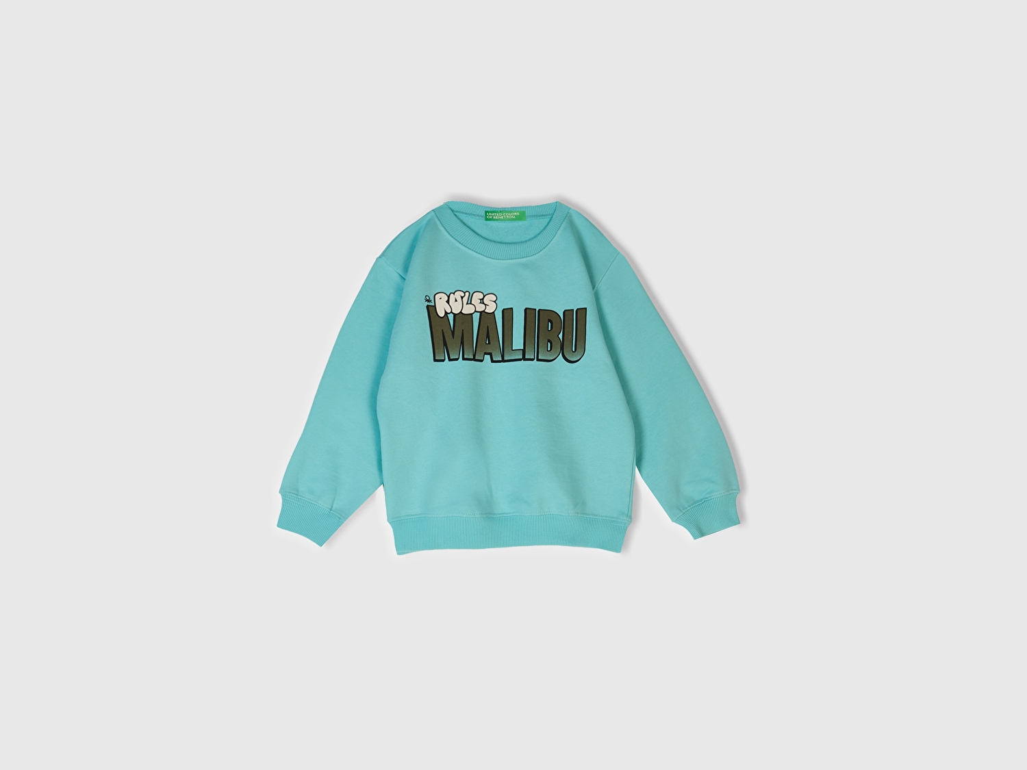 Benetton Erkek Bebek Su Yeşili Önü Baskılı Bisiklet Yaka Sweatshirt