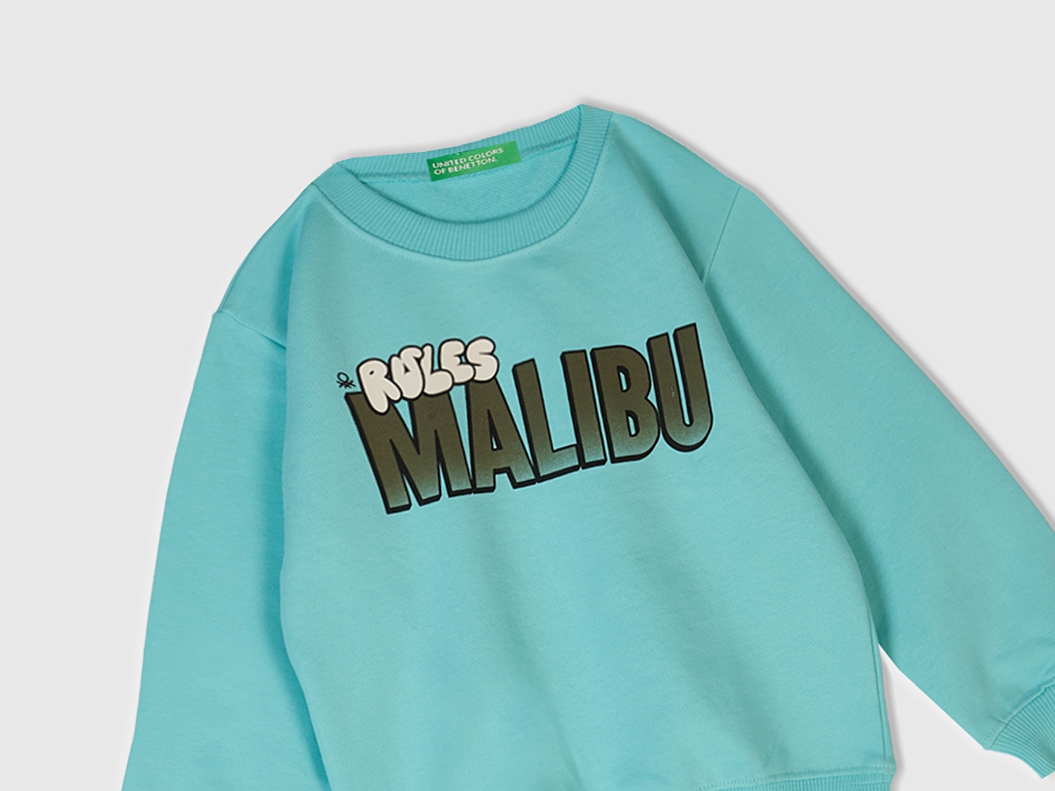 Benetton Erkek Bebek Su Yeşili Önü Baskılı Bisiklet Yaka Sweatshirt