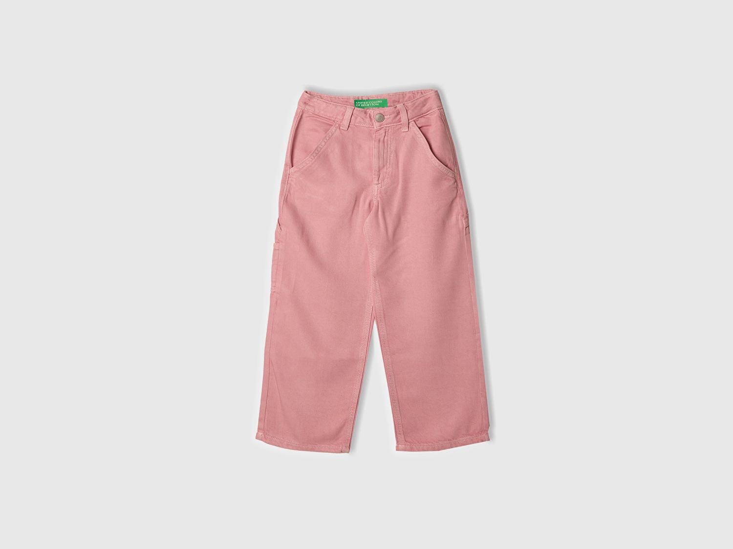 Benetton Kız Çocuk Pembe %100 Liyosel Logo İşlemeli Yanı Halka Detaylı Pantolon
