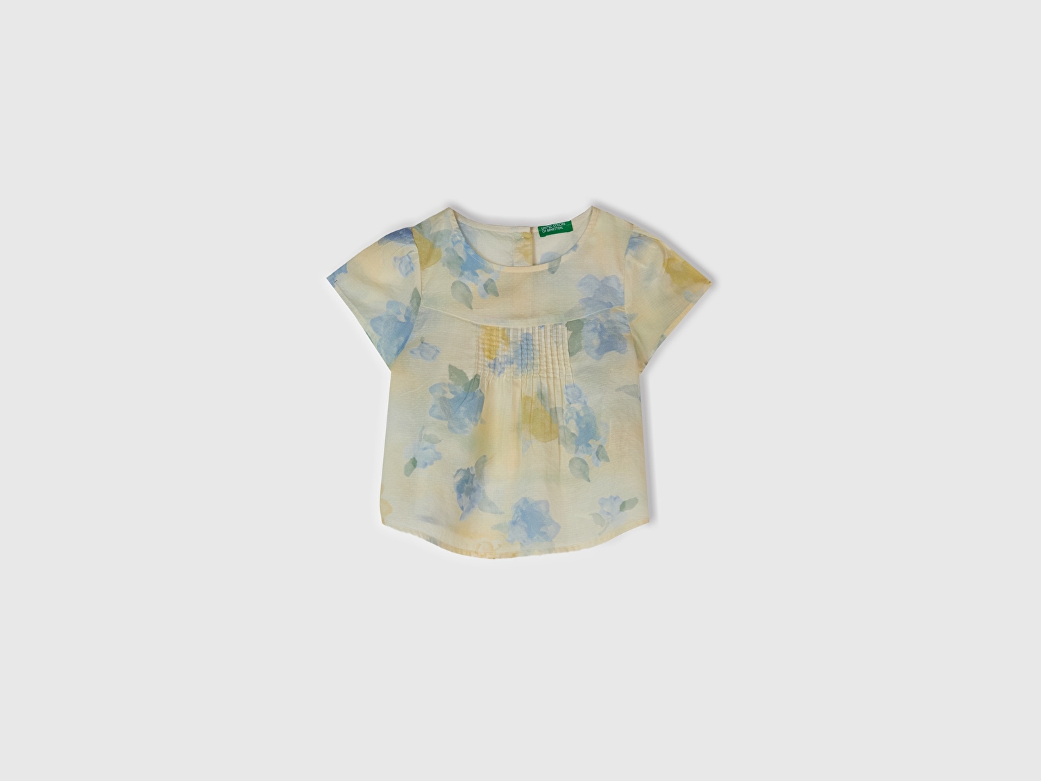 Benetton Kız Bebek Sarı Mavi Tamamı Desenli Arkası Düğmeli Pileli Müslin Bluz