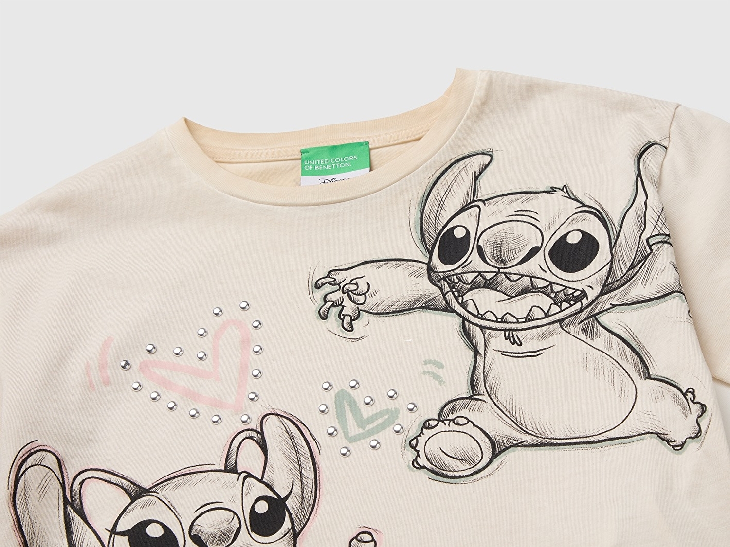 Benetton Kız Çocuk Beyaz Lilo&Stitch Baskılı Kısa Kollu Tişört