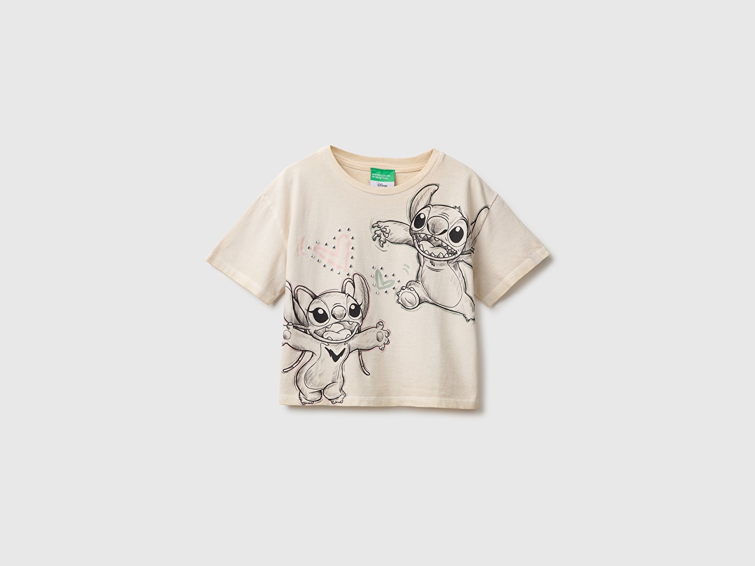 Benetton Kız Çocuk Beyaz Lilo&Stitch Baskılı Kısa Kollu Tişört