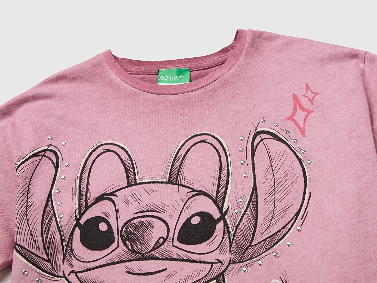 Benetton Kız Çocuk Pembe Lilo&Stitch Baskılı Kısa Kollu Tişört