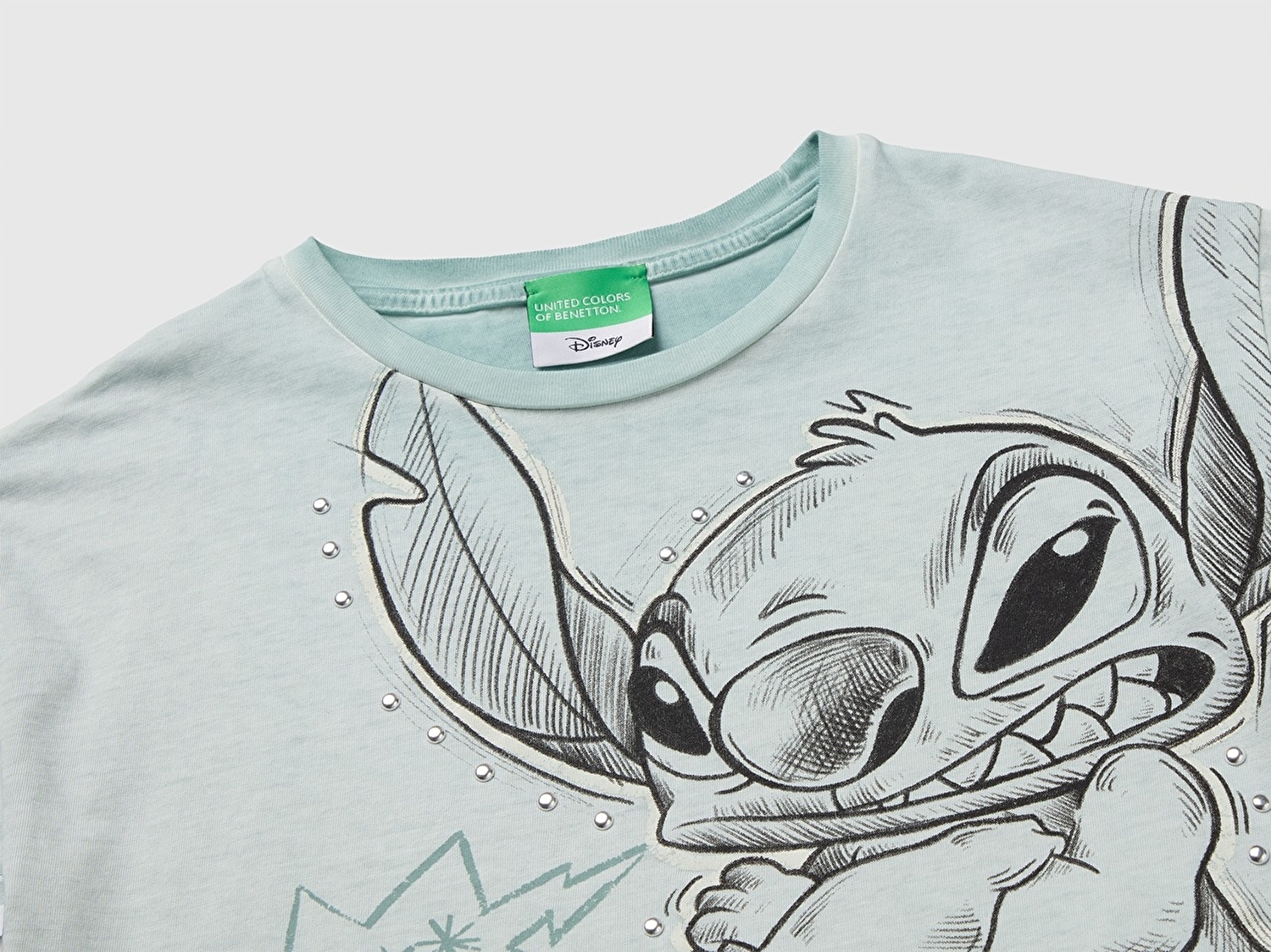 Benetton Kız Çocuk Açık Gri Lilo&Stitch Baskılı Kısa Kollu Tişört