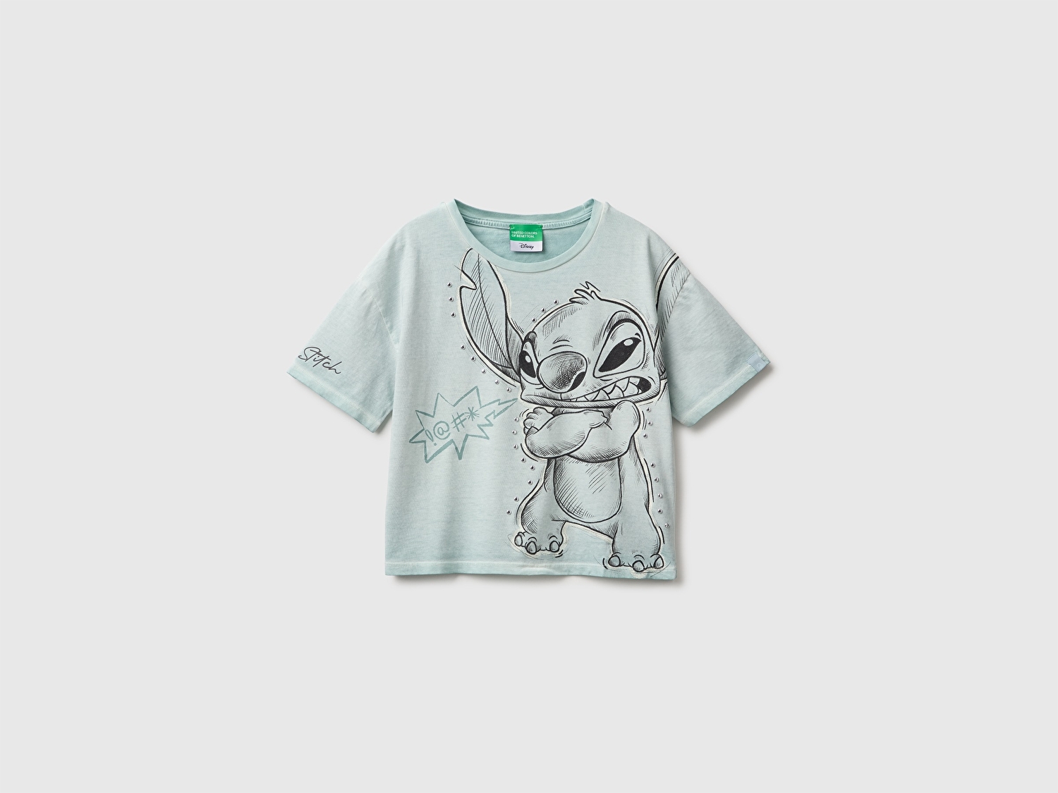 Benetton Kız Çocuk Açık Gri Lilo&Stitch Baskılı Kısa Kollu Tişört
