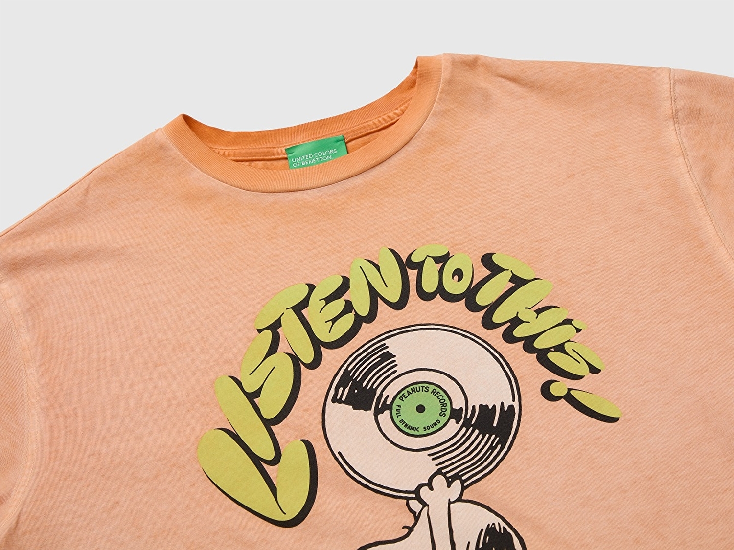 Benetton Erkek Çocuk Turuncu Önü Snoopy Baskılı Oversize Tişört