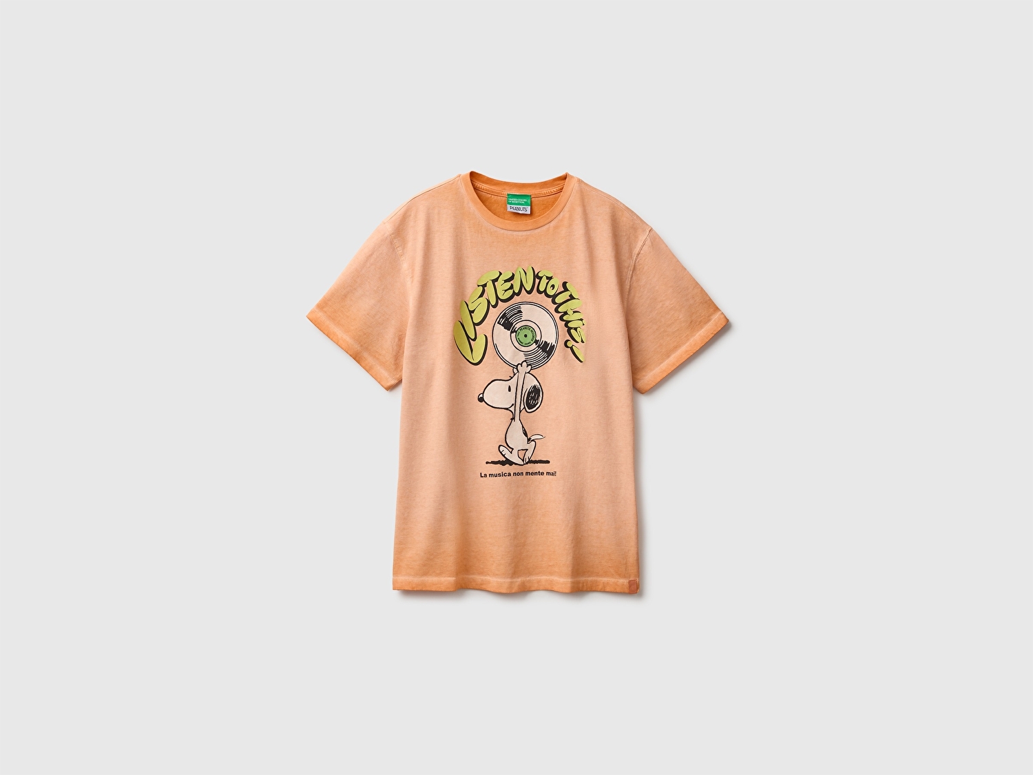 Benetton Erkek Çocuk Turuncu Önü Snoopy Baskılı Oversize Tişört
