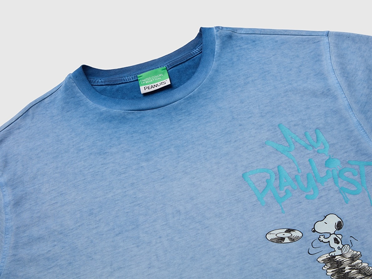 Benetton Erkek Çocuk Mavi Önü Snoopy Baskılı Oversize Tişört
