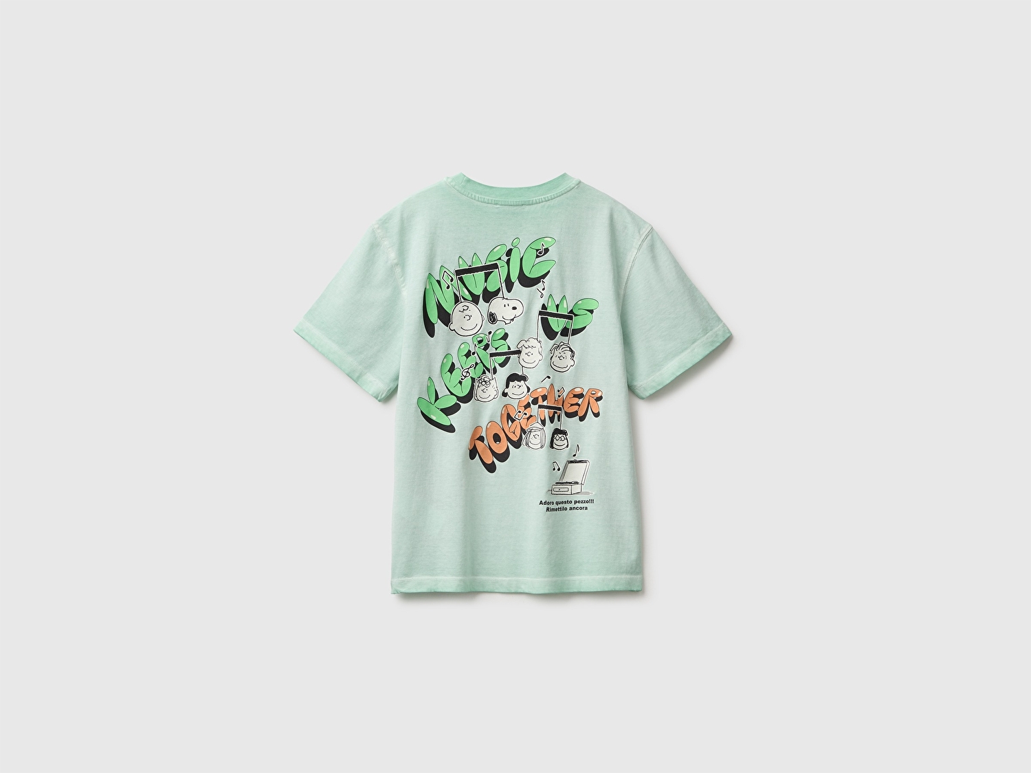 Benetton Erkek Çocuk Yeşil Önü Snoopy Baskılı Oversize Tişört