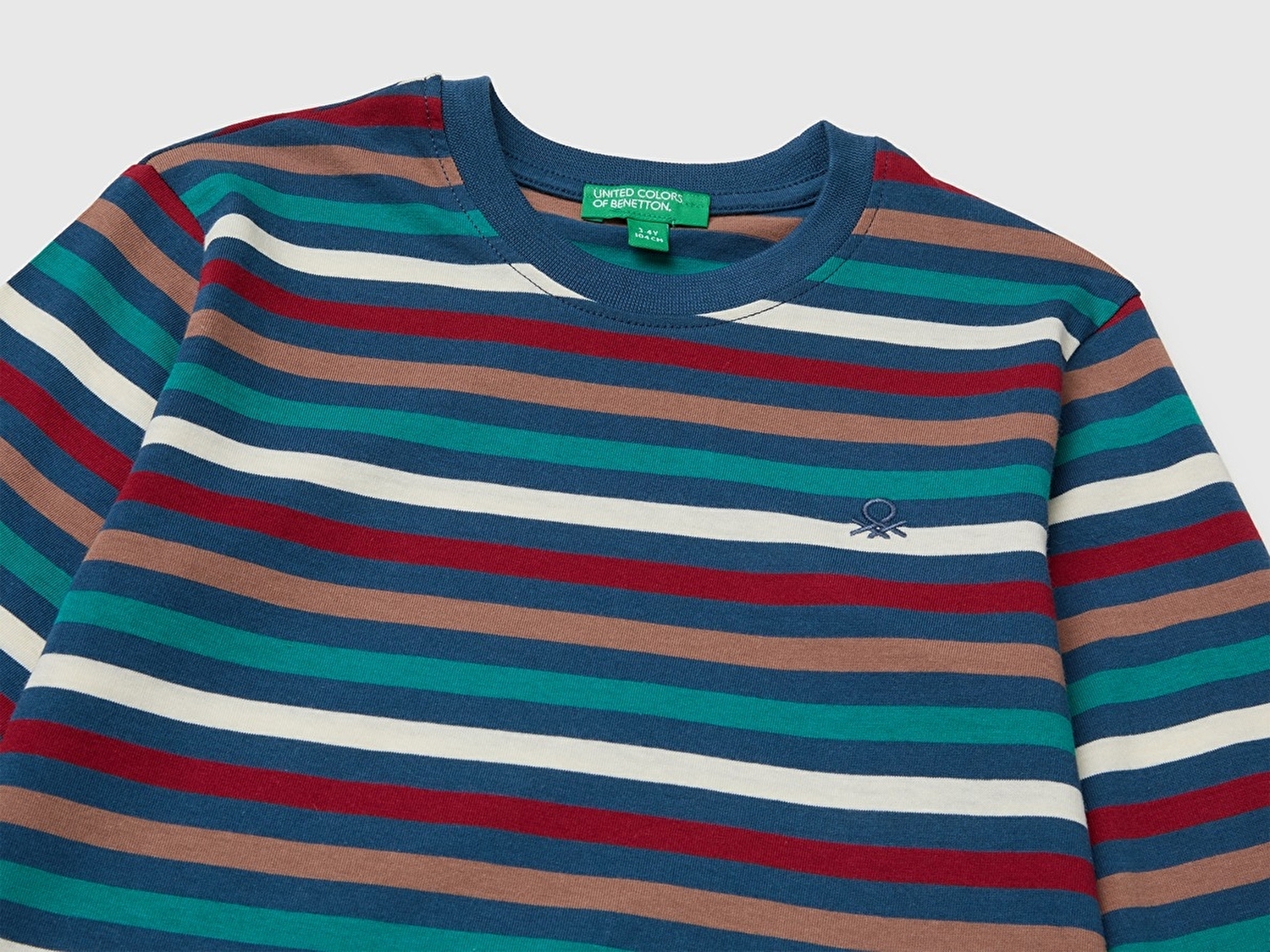 Benetton Erkek Bebek Koyu Çizgili Logo İşlemeli Çizgili Ribanalı Uzun Kollu Tişört
