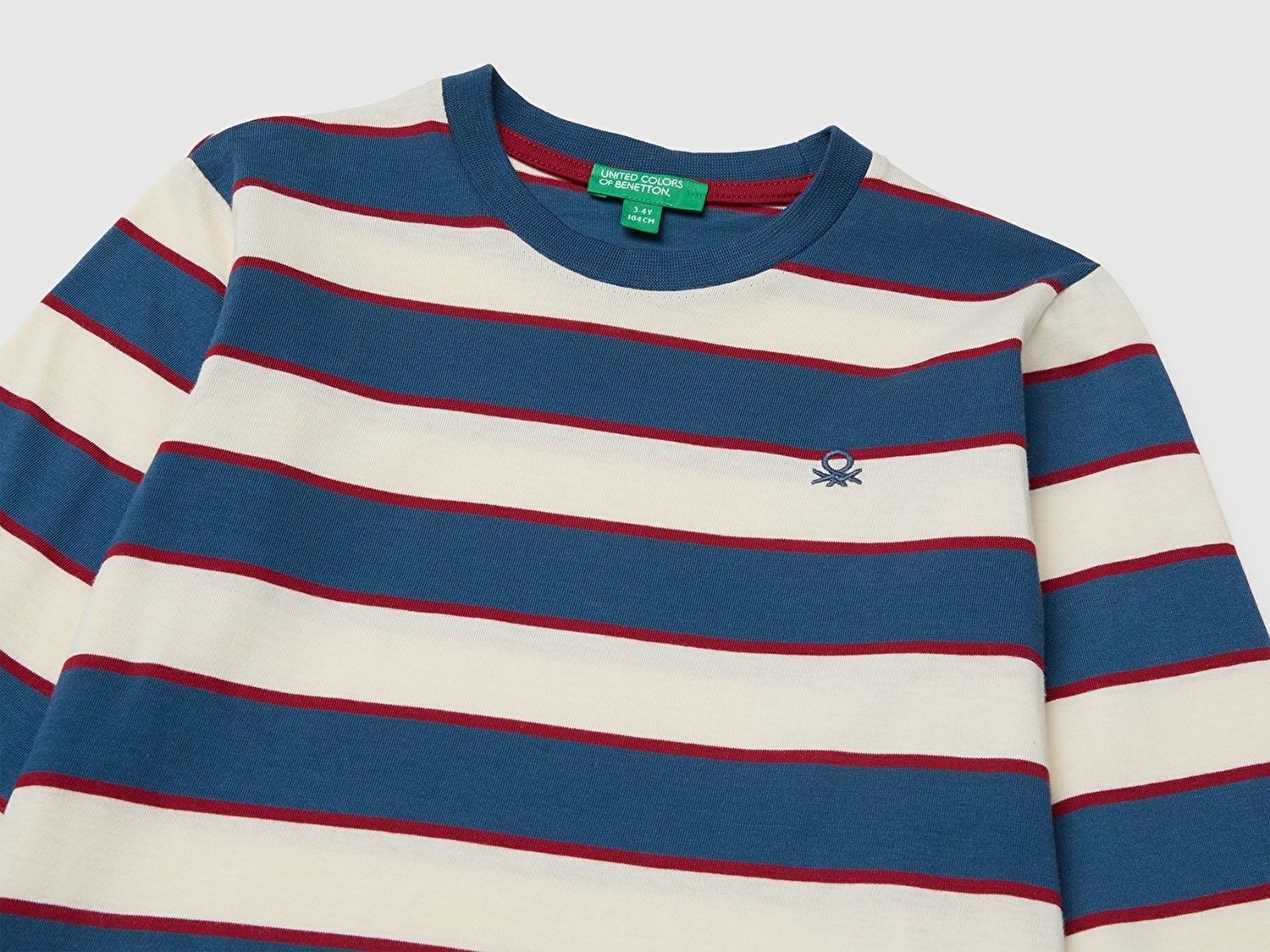 Benetton Erkek Bebek Lacivert Mix Logo İşlemeli Çizgili Ribanalı Uzun Kollu Tişört