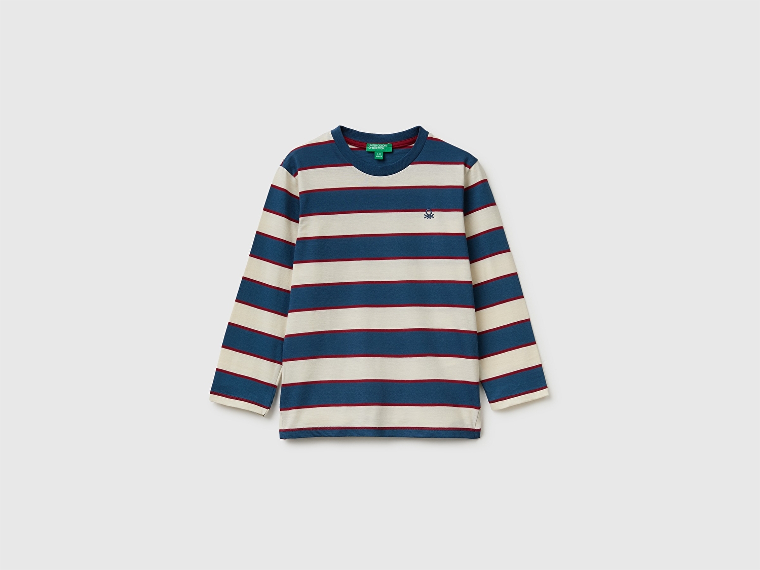 Benetton Erkek Bebek Lacivert Mix Logo İşlemeli Çizgili Ribanalı Uzun Kollu Tişört