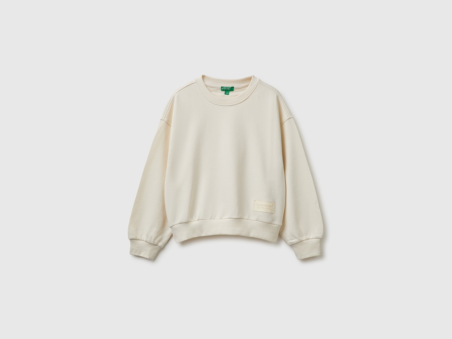 Benetton Kız Çocuk Ekru Ribanalı Uzun Kollu Bisiklet Yaka Sweatshirt