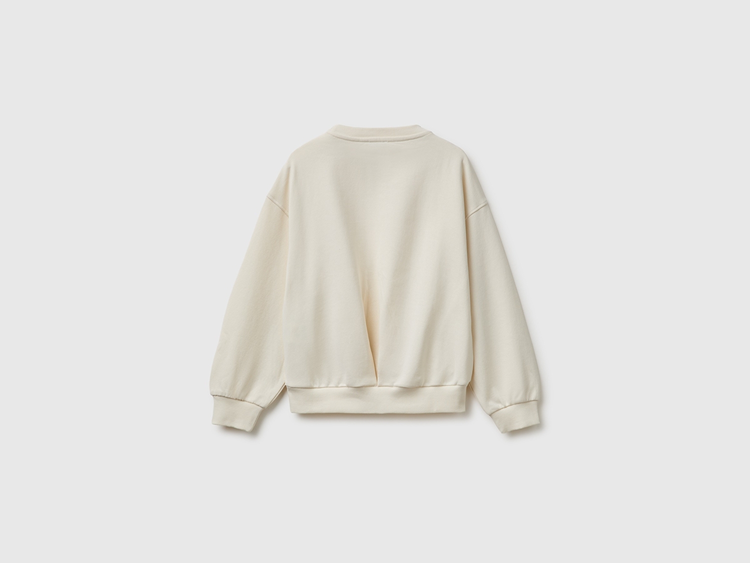Benetton Kız Çocuk Ekru Ribanalı Uzun Kollu Bisiklet Yaka Sweatshirt