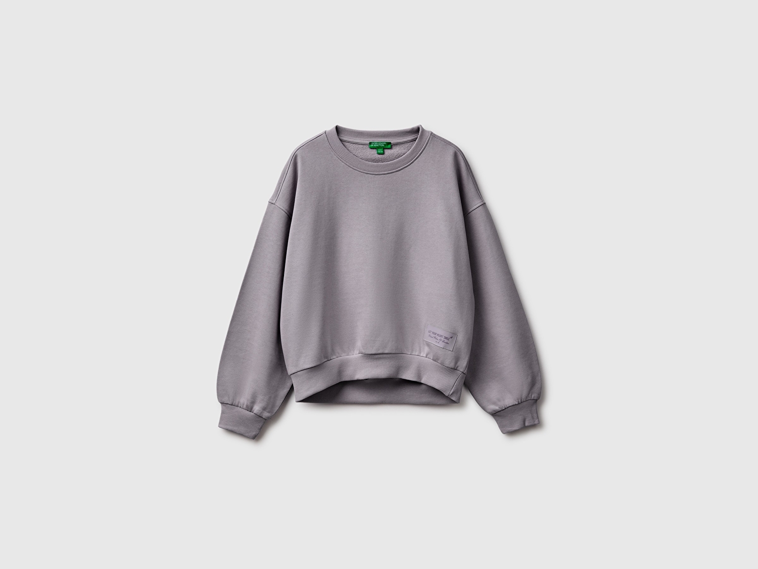 Benetton Kız Çocuk Koyu Gri Ribanalı Uzun Kollu Bisiklet Yaka Sweatshirt
