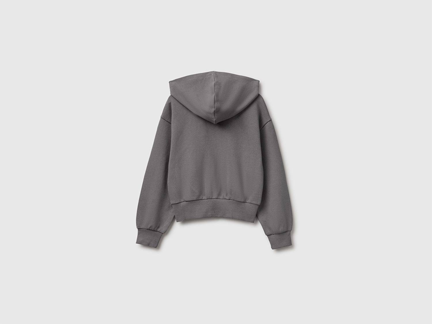 Benetton Kız Çocuk Koyu Gri Ribanalı Kapüşonlu Fermuarlı Sweatshirt