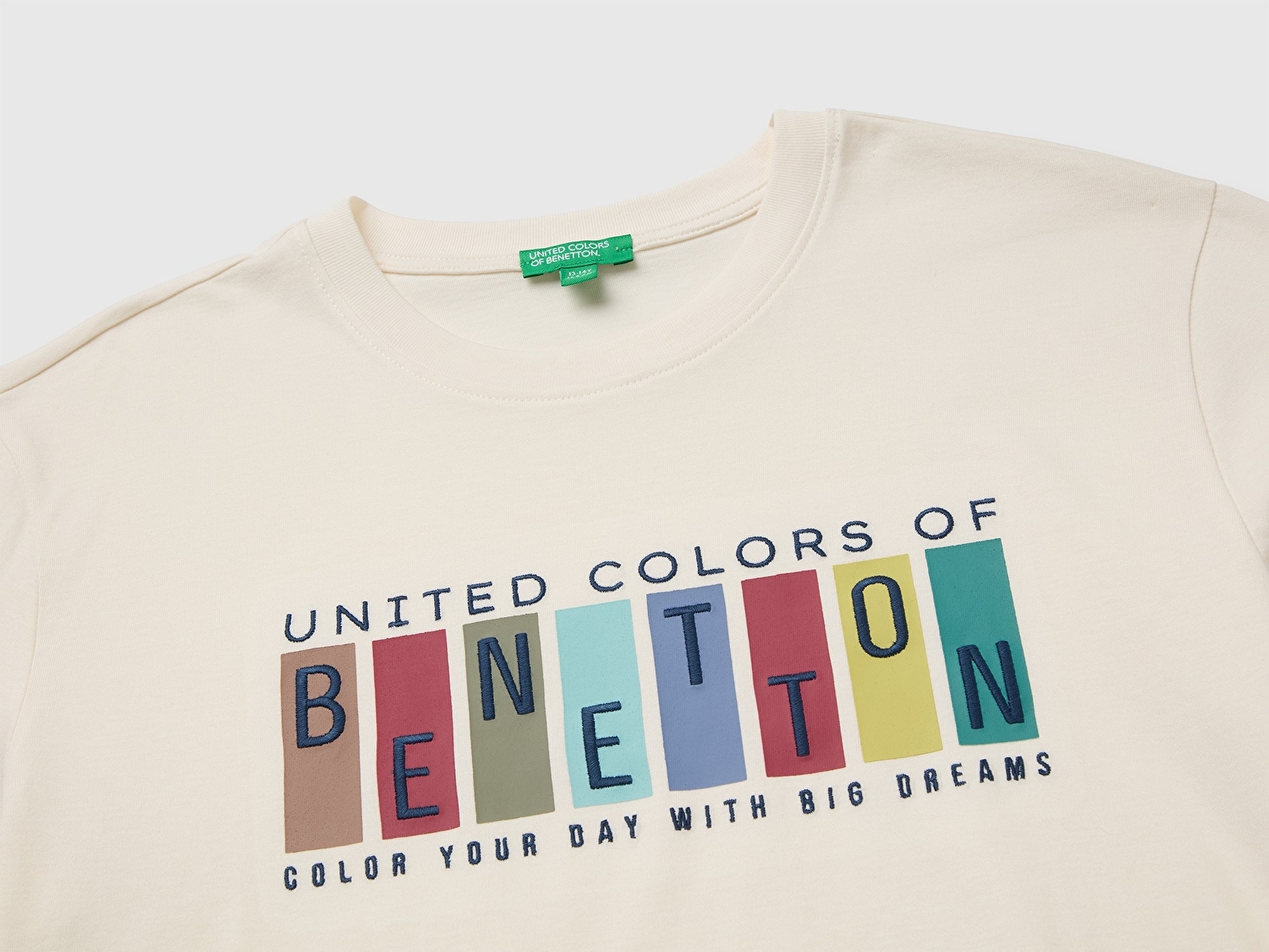 Benetton Erkek Çocuk Ekru Önü İşlemeli Uzun Kollu Tişört
