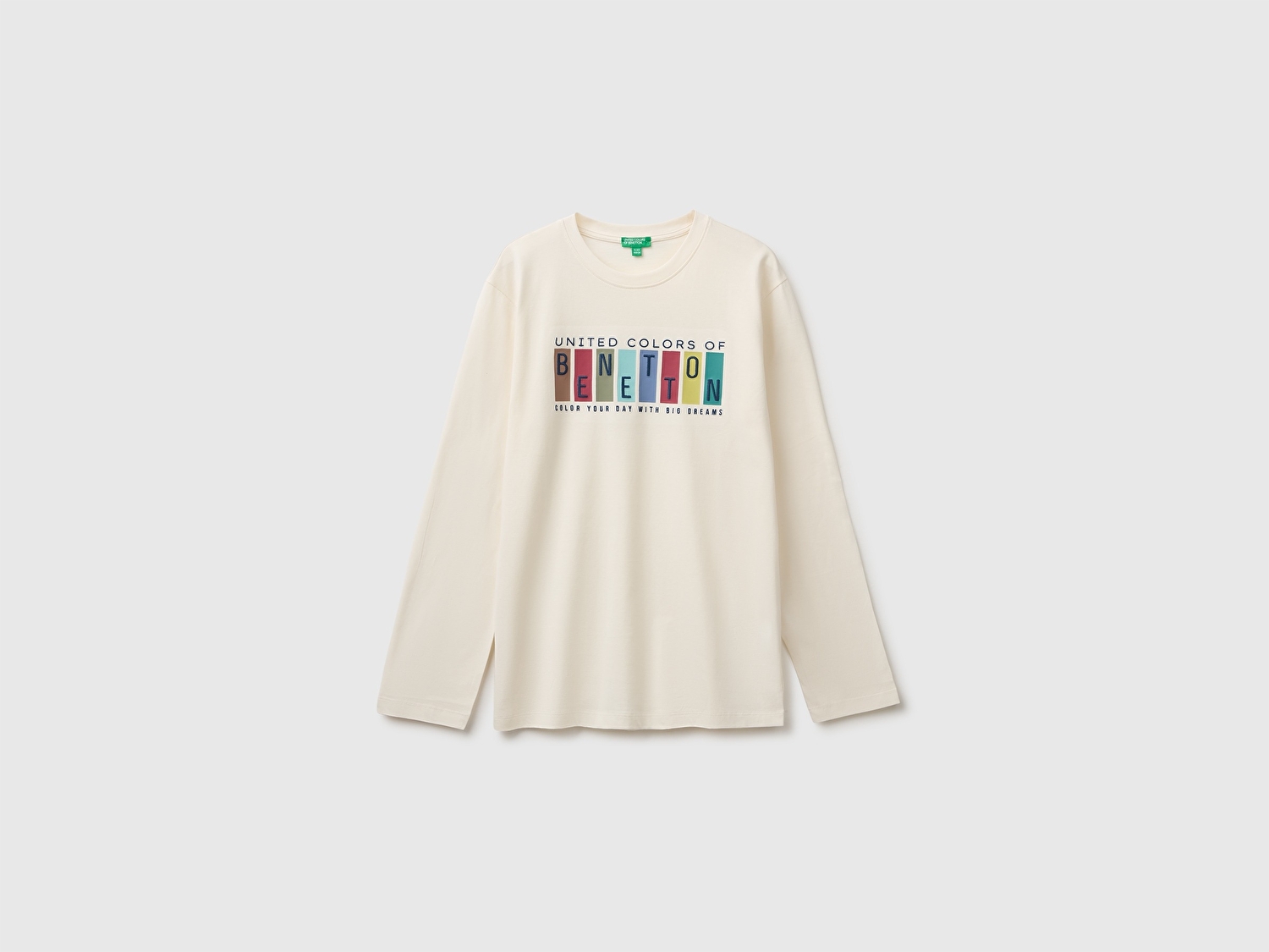 Benetton Erkek Çocuk Ekru Önü İşlemeli Uzun Kollu Tişört