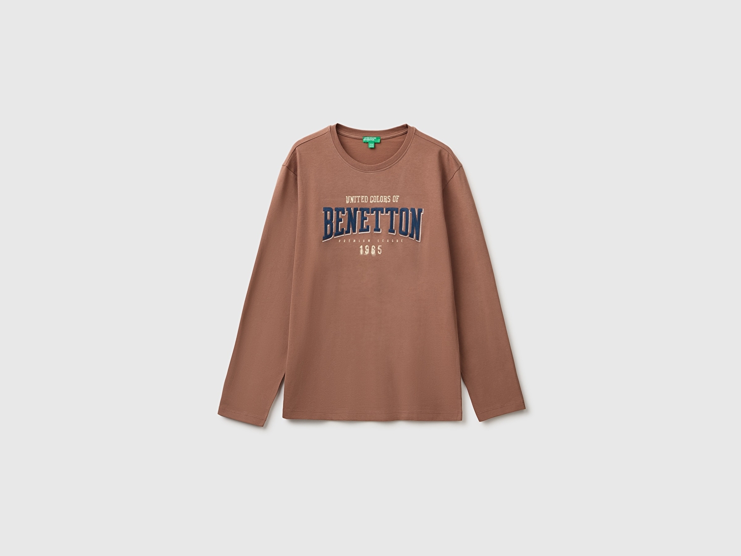 Benetton Erkek Çocuk Kahverengi Önü İşlemeli Uzun Kollu Tişört
