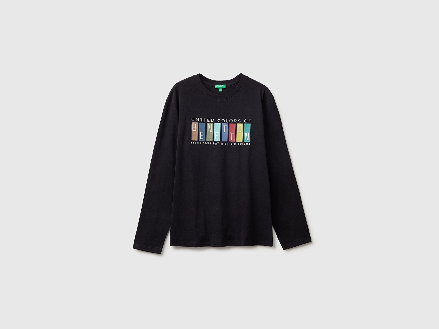Benetton Erkek Çocuk Siyah Önü İşlemeli Uzun Kollu Tişört