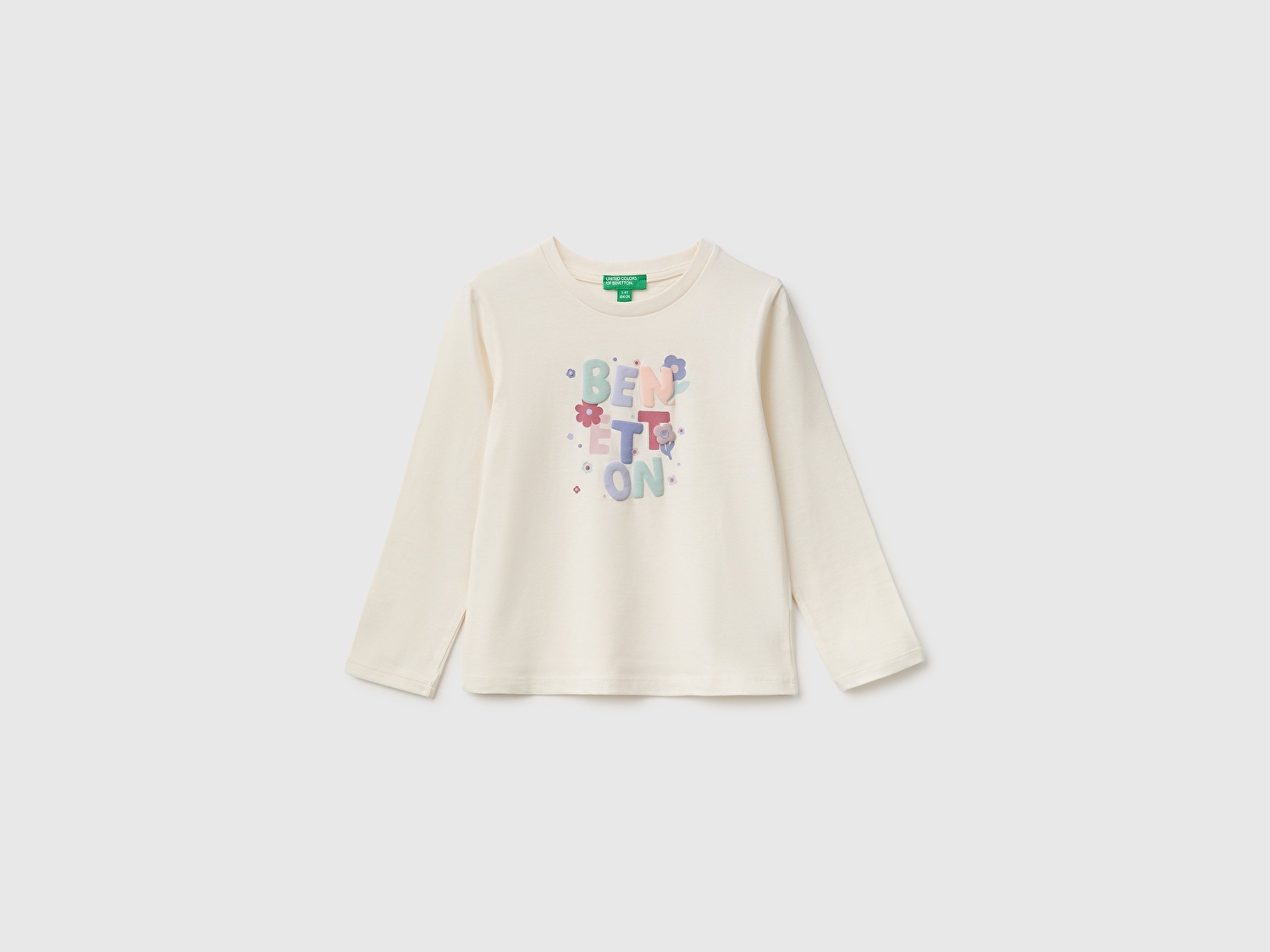 Benetton Kız Bebek Ekru Önü Baskılı Uzun Kollu Tişört