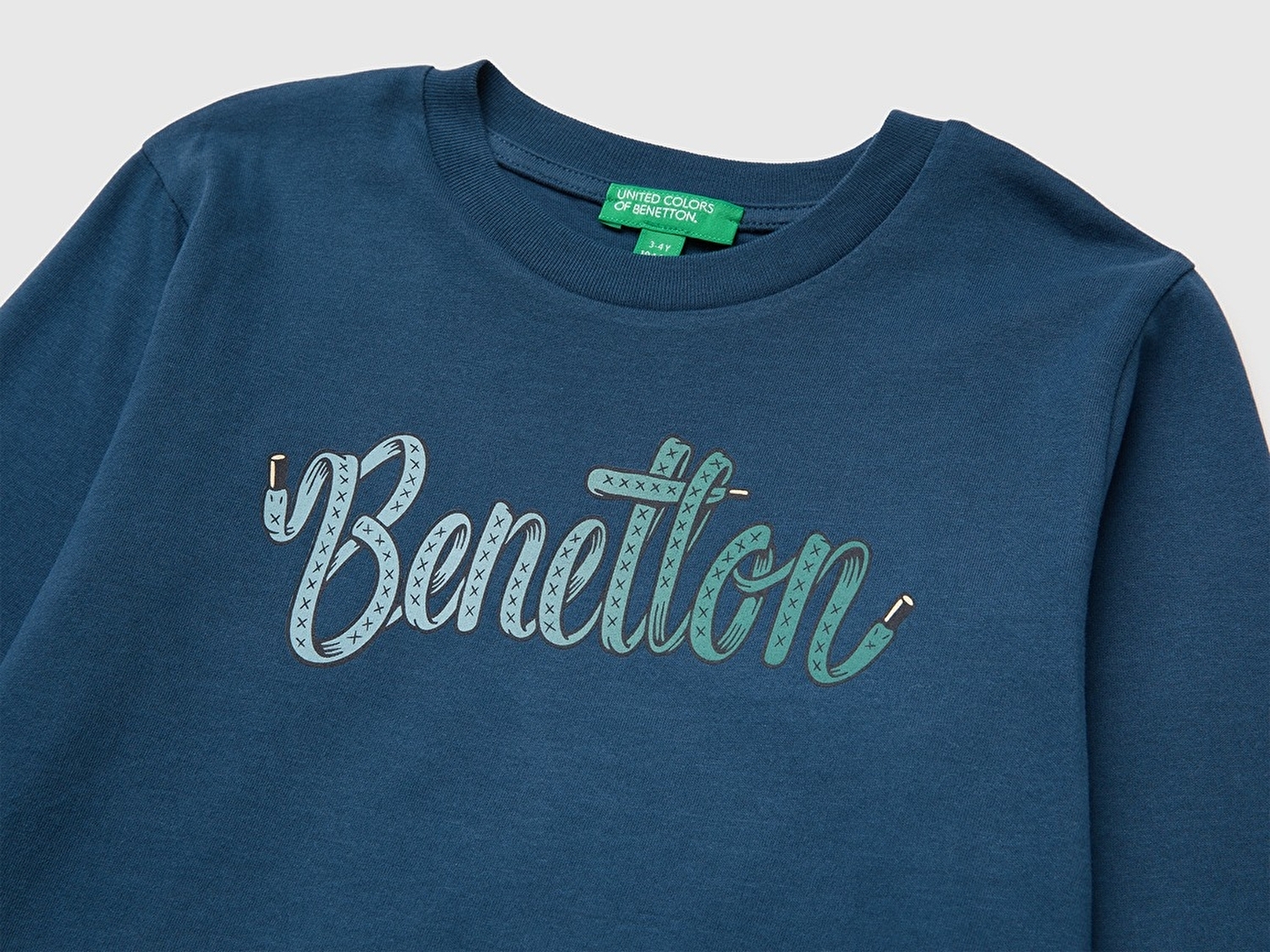 Benetton Erkek Bebek Lacivert Önü Baskılı Uzun Kollu Tişört