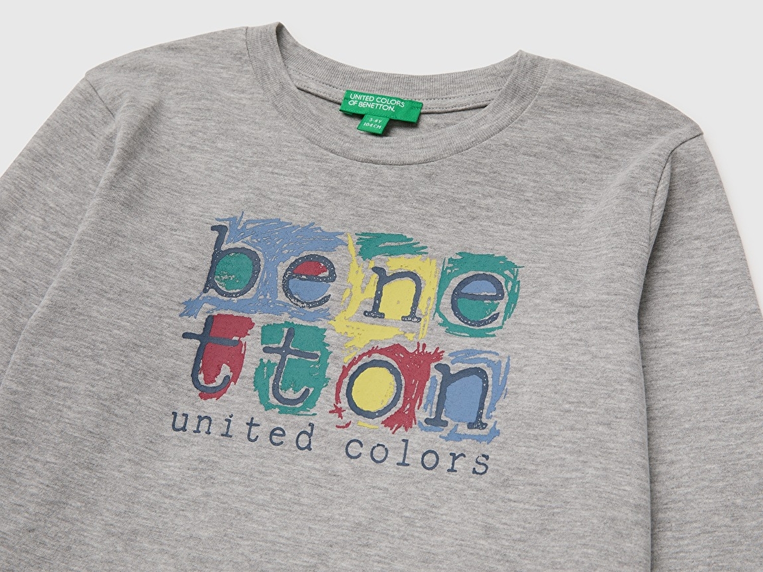 Benetton Erkek Bebek Gri Melanj Önü Baskılı Uzun Kollu Tişört