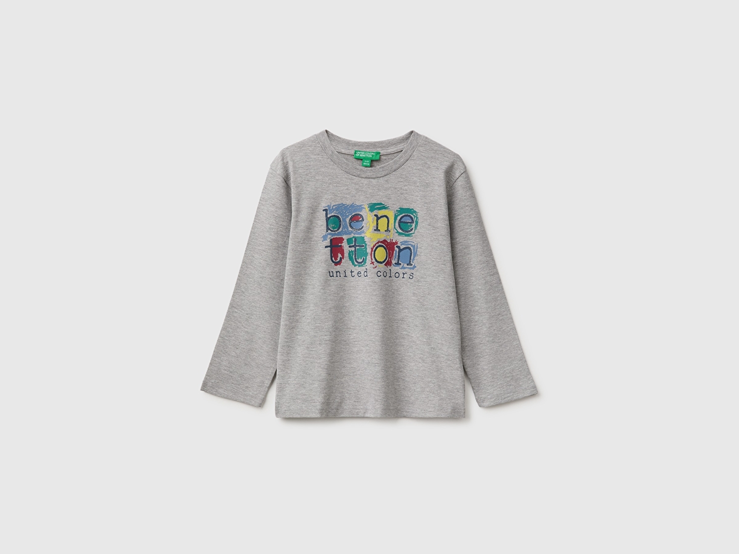 Benetton Erkek Bebek Gri Melanj Önü Baskılı Uzun Kollu Tişört