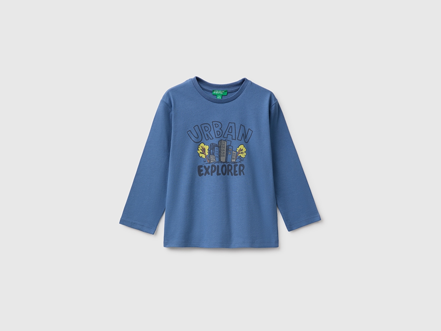 Benetton Erkek Bebek Mavi Önü Baskılı Uzun Kollu Tişört