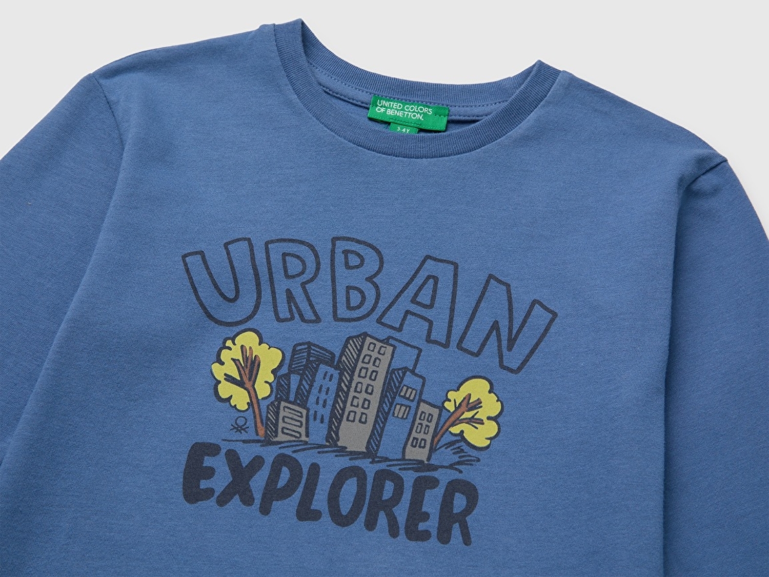 Benetton Erkek Bebek Mavi Önü Baskılı Uzun Kollu Tişört