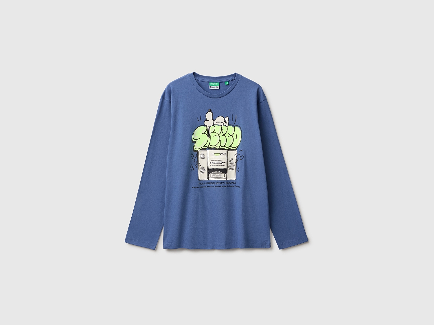 Benetton Erkek Çocuk Mavi Önü Snoopy Baskılı Oversize Uzun Kollu Tişört