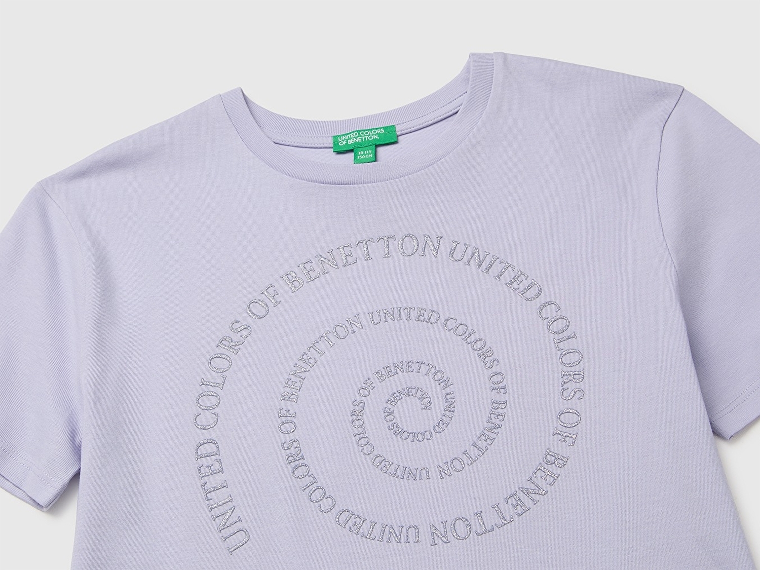 Benetton Kız Çocuk Lila %100 Organik Pamuk Önü Nakışlı Kısa Kollu Tişört