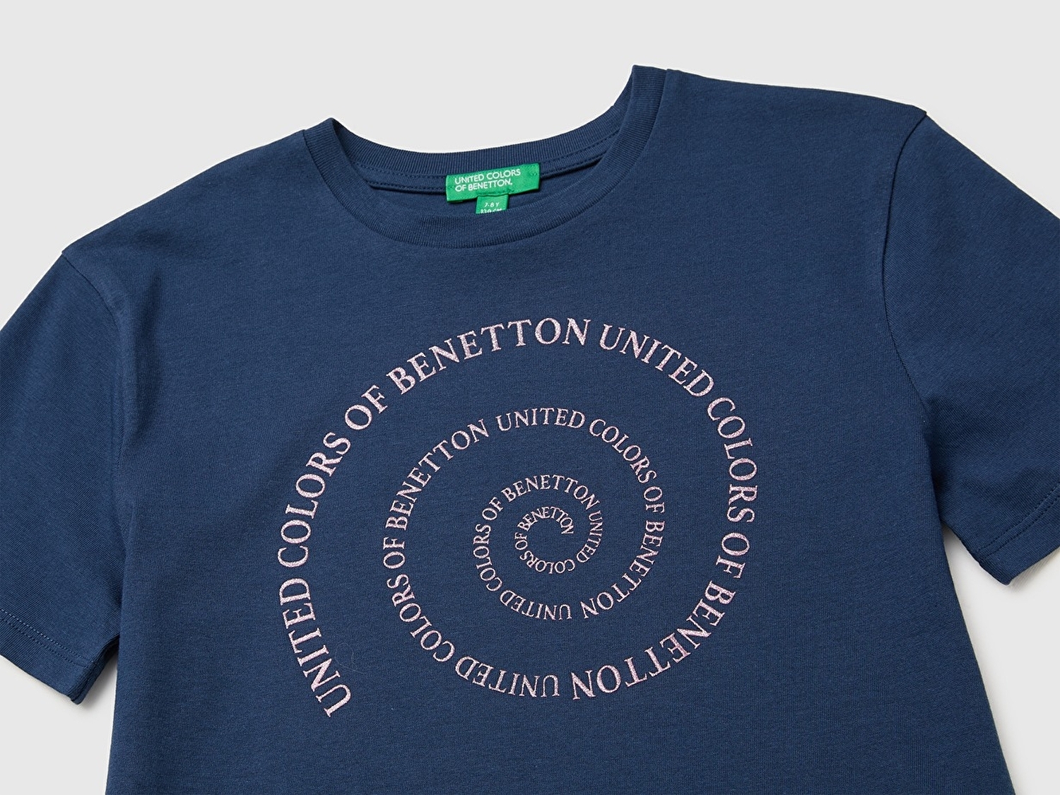 Benetton Kız Çocuk Lacivert %100 Organik Pamuk Önü Nakışlı Kısa Kollu Tişört