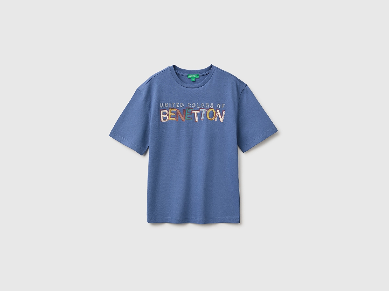 Benetton Erkek Çocuk Mavi Önü Nakışlı Kısa Kollu Tişört