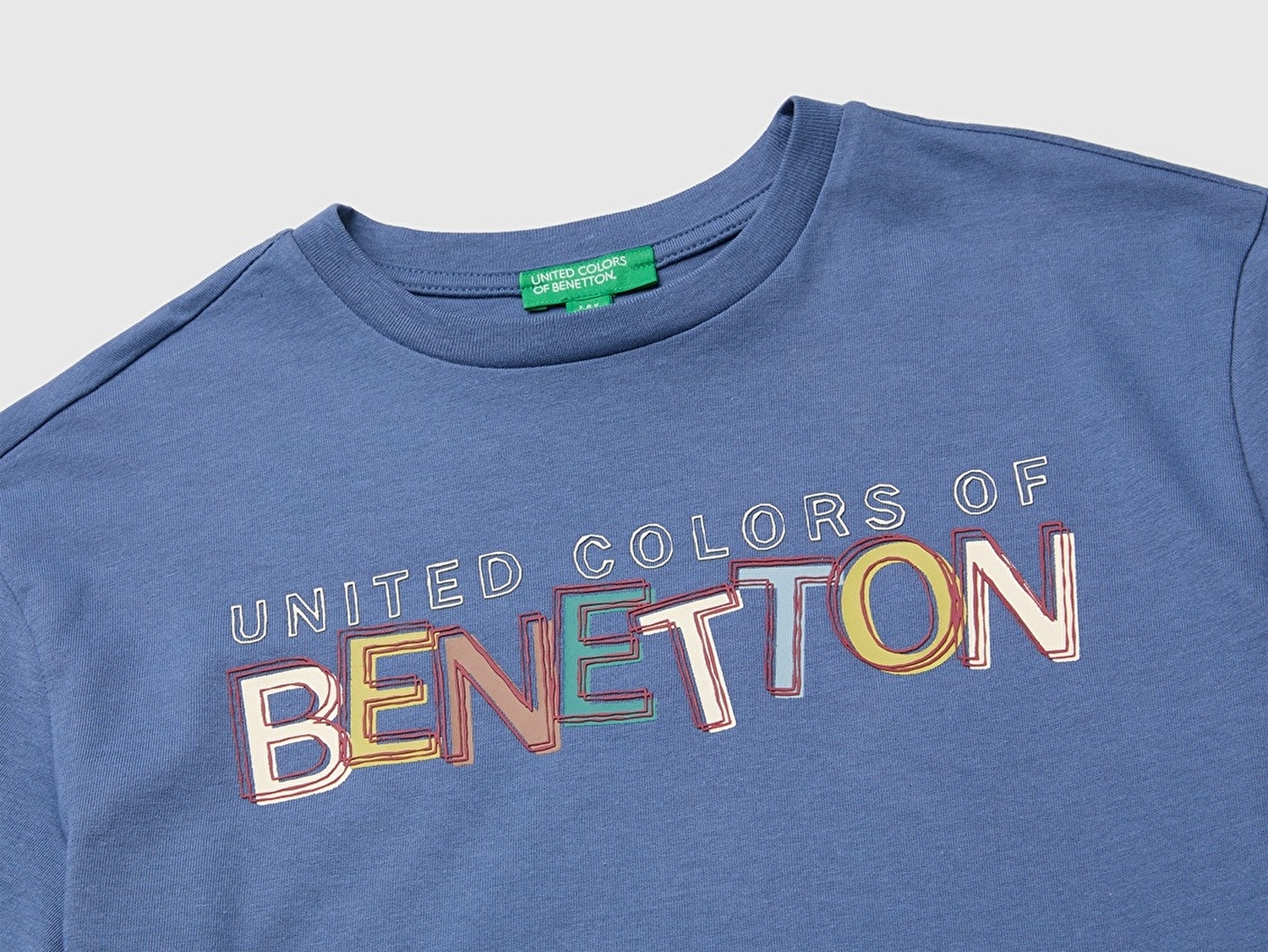 Benetton Erkek Çocuk Mavi Önü Nakışlı Kısa Kollu Tişört