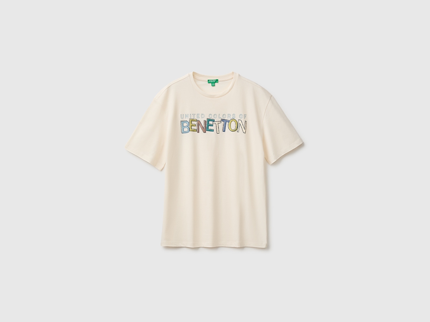 Benetton Erkek Çocuk Ekru Önü Nakışlı Kısa Kollu Tişört