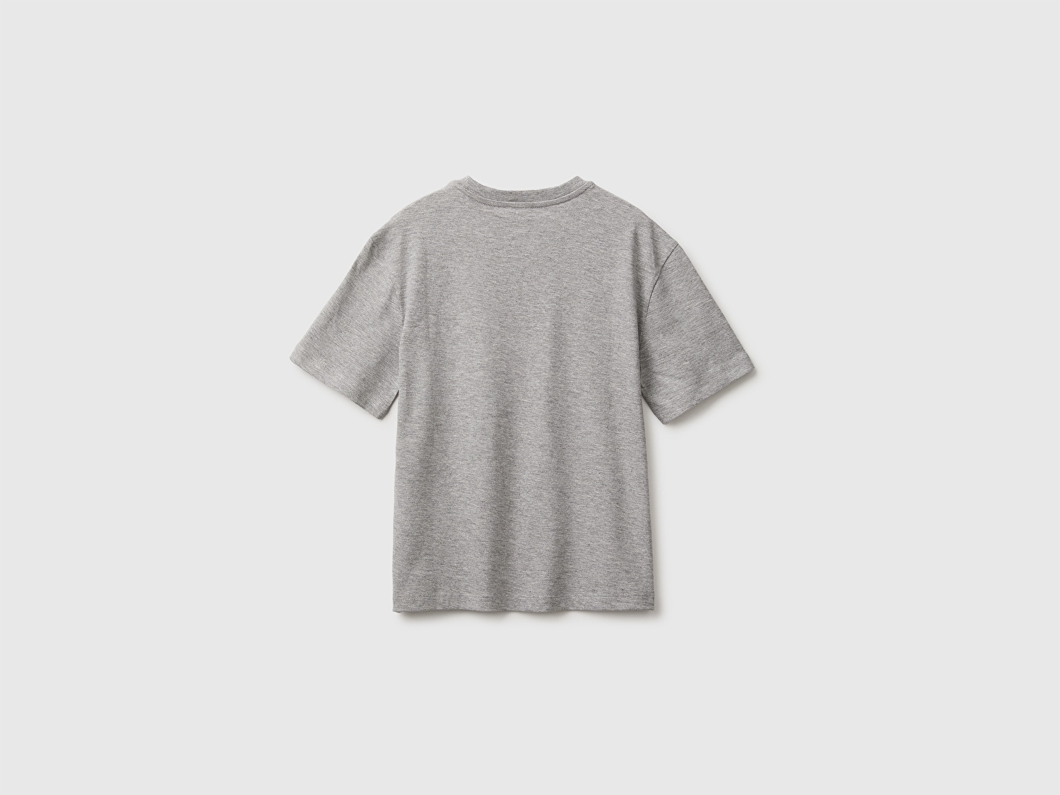 Benetton Erkek Çocuk Gri Melanj Önü Nakışlı Kısa Kollu Tişört