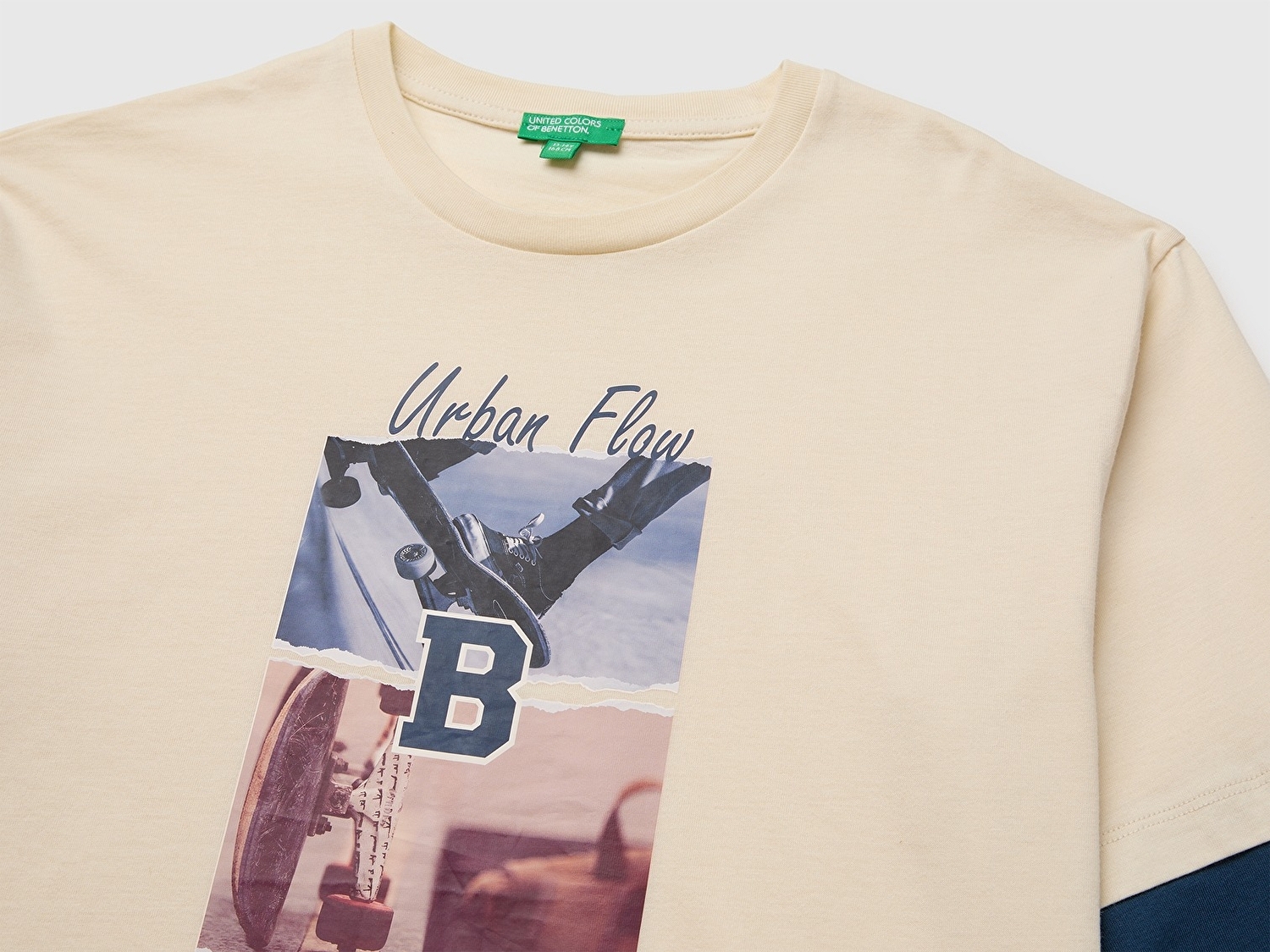 Benetton Erkek Çocuk Krem Önü Baskılı Uzun Kollu Tişört