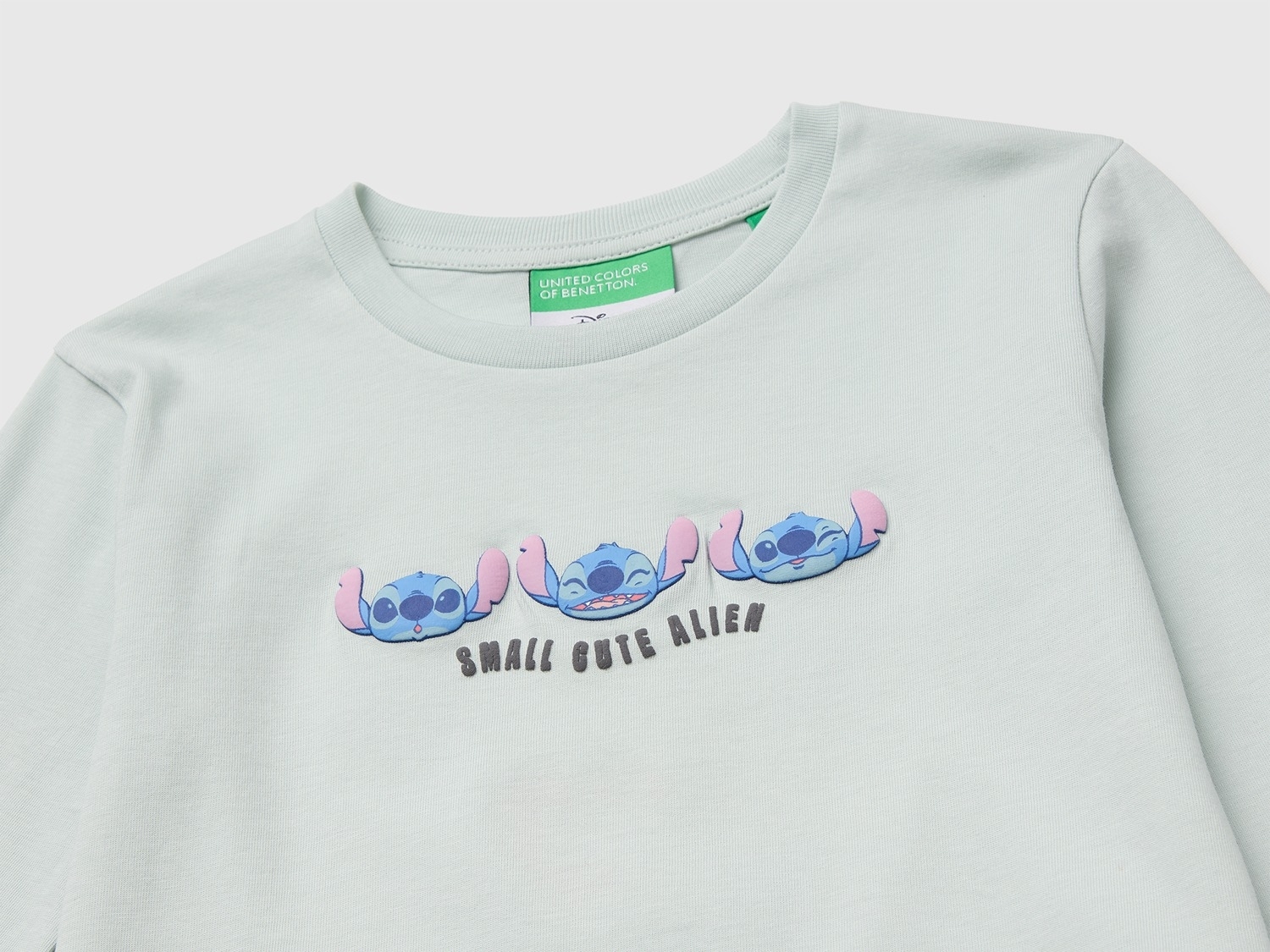 Benetton Kız Bebek Su Yeşili Önü Lilo&Stitch Baskılı Ribanalı Uzun Kollu Tişört