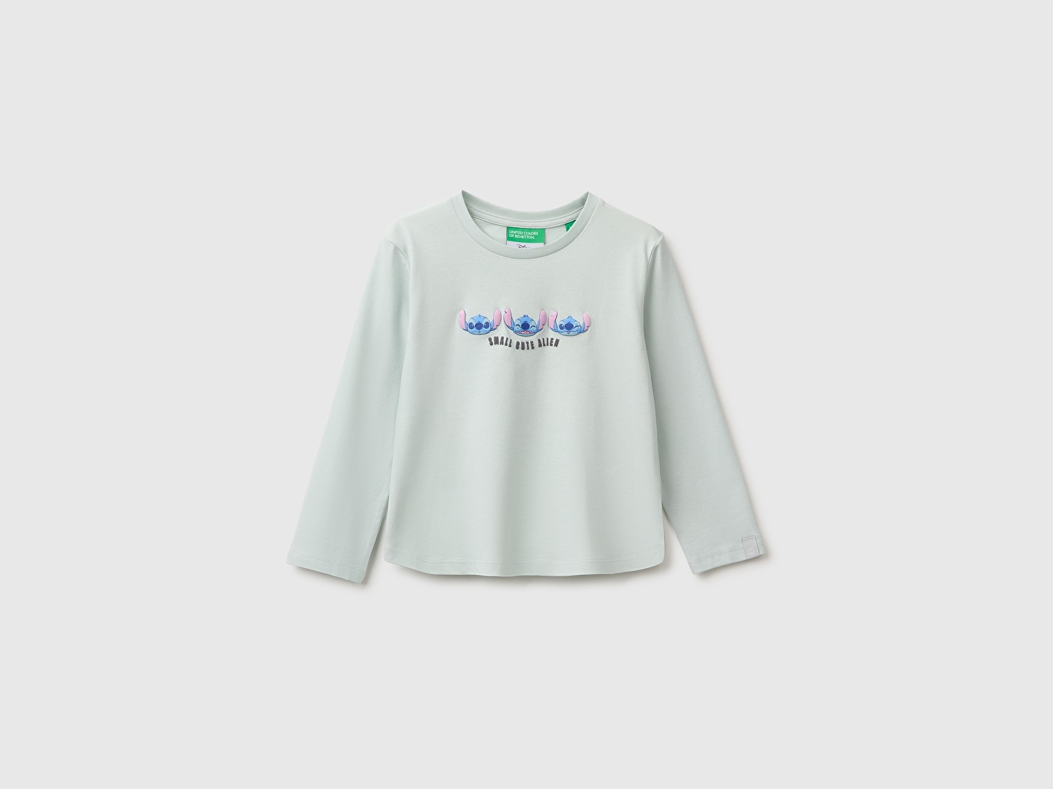 Benetton Kız Bebek Su Yeşili Önü Lilo&Stitch Baskılı Ribanalı Uzun Kollu Tişört