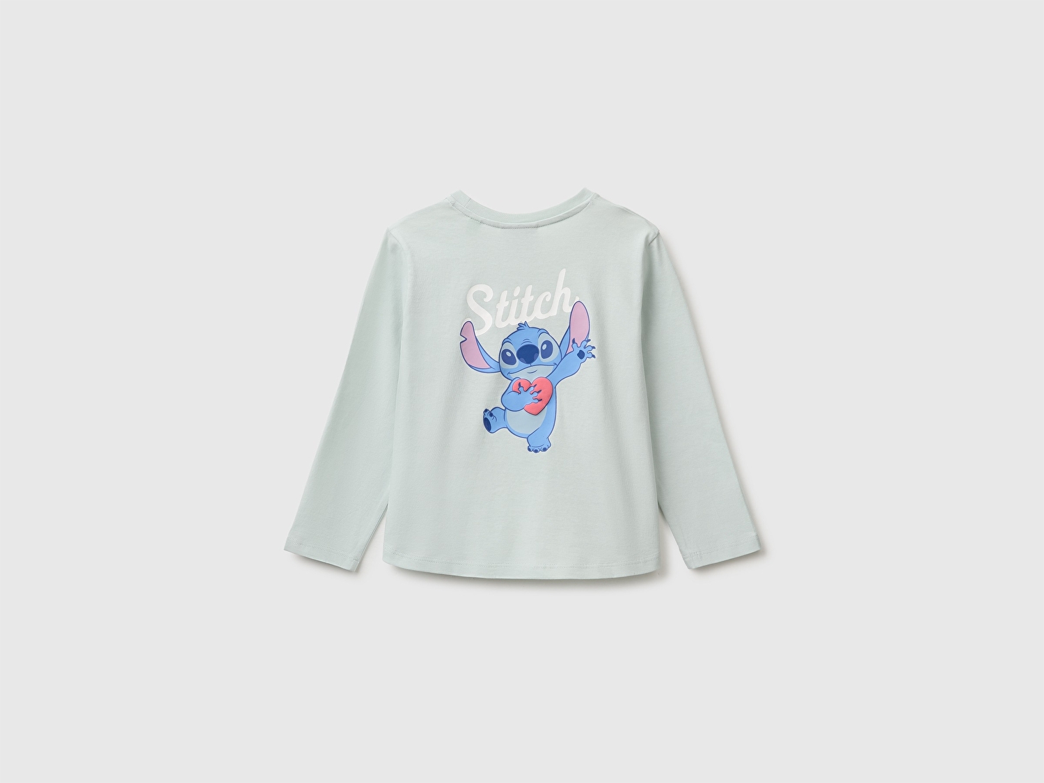 Benetton Kız Bebek Su Yeşili Önü Lilo&Stitch Baskılı Ribanalı Uzun Kollu Tişört