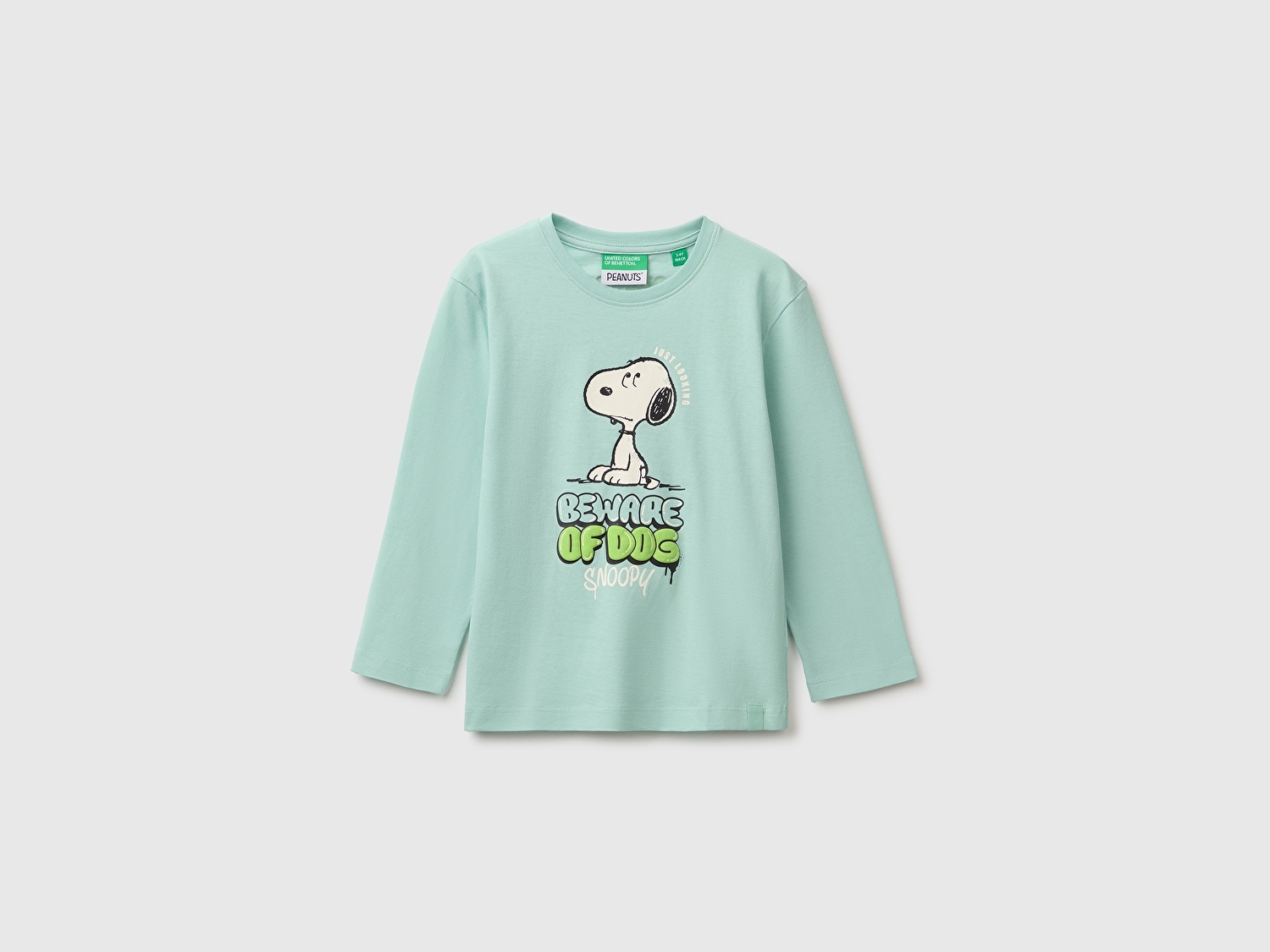 Benetton Erkek Bebek Açık Yeşil Önü Snoopy Baskılı Uzun Kollu Tişört