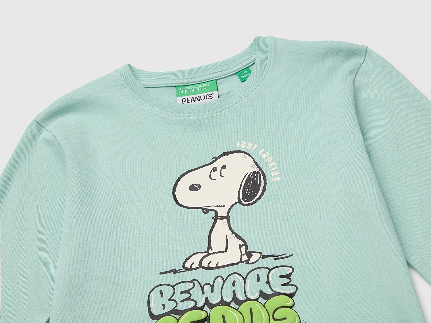 Benetton Erkek Bebek Açık Yeşil Önü Snoopy Baskılı Uzun Kollu Tişört