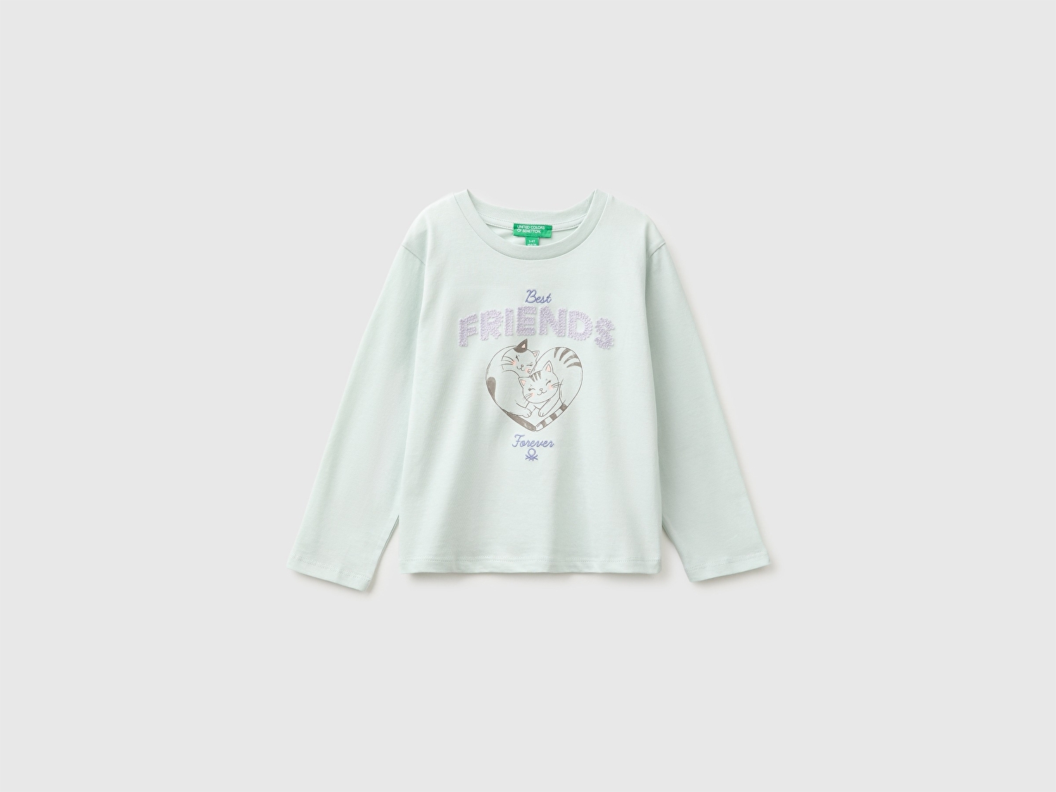 Benetton Kız Bebek Su Yeşili Önü İşlemeli Uzun Kollu Tişört